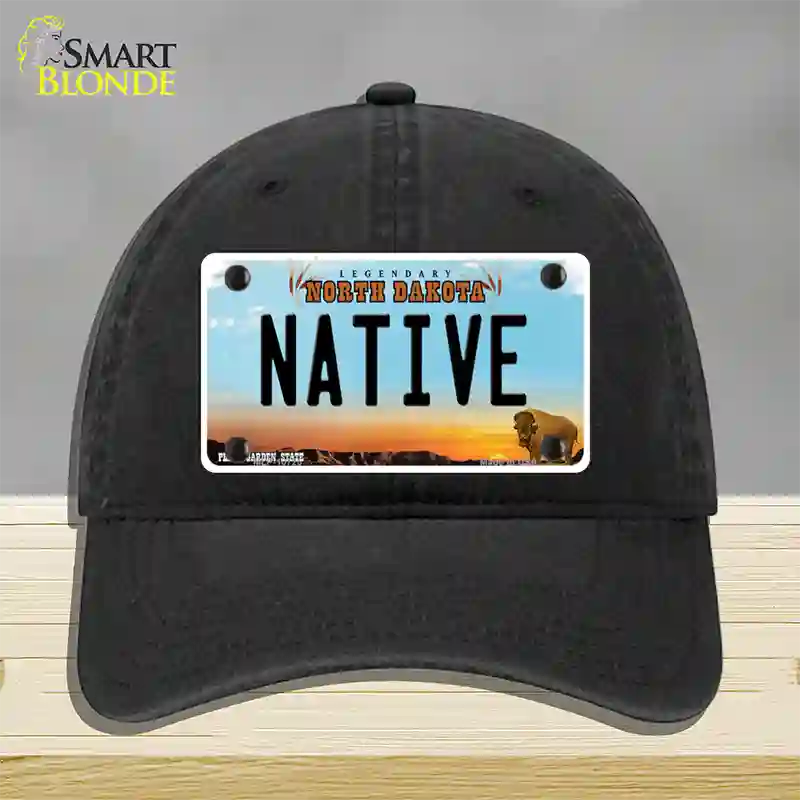 Native North Dakota Novelty License Plate Hat Unconstructed Cotton / Black