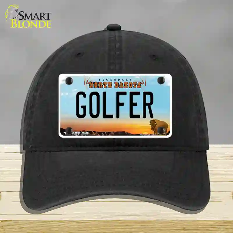 Golfer North Dakota Novelty License Plate Hat Unconstructed Cotton / Black