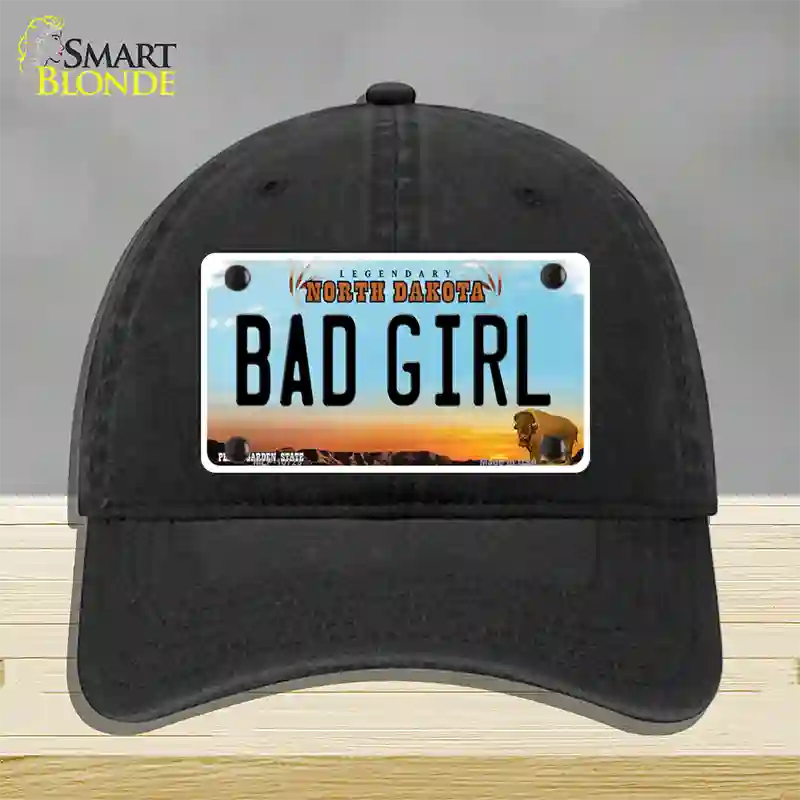 Bad Girl North Dakota Novelty License Plate Hat Unconstructed Cotton / Black