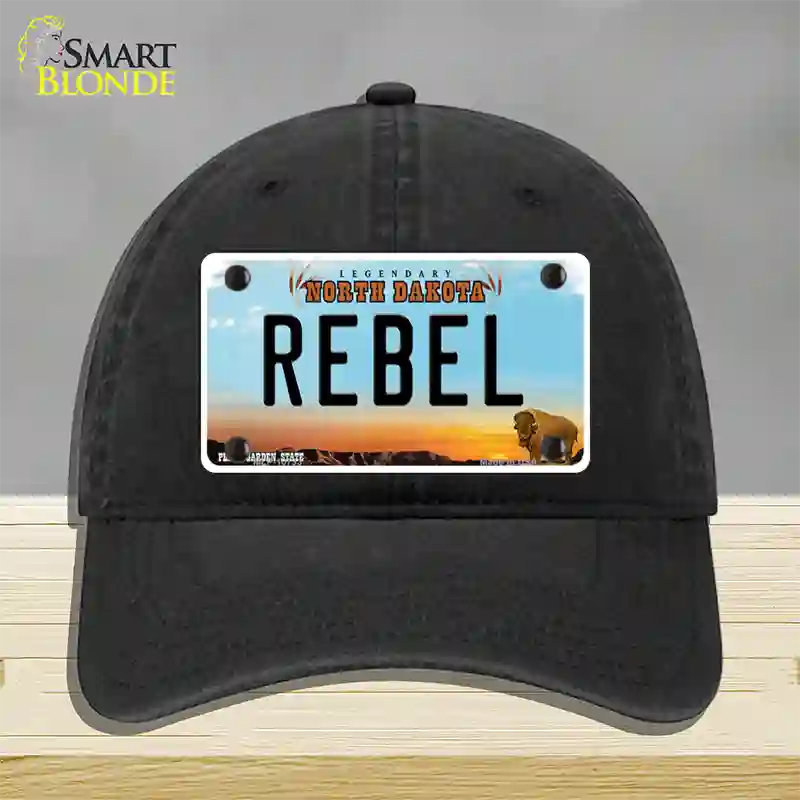 Rebel North Dakota Novelty License Plate Hat Unconstructed Cotton / Black