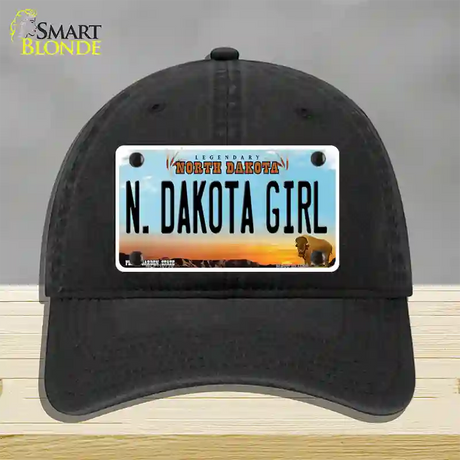 N Dakota Girl North Dakota Novelty License Plate Hat Unconstructed Cotton / Black