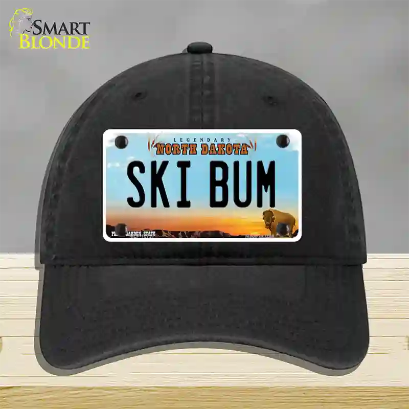 Ski Bum North Dakota Novelty License Plate Hat Unconstructed Cotton / Black