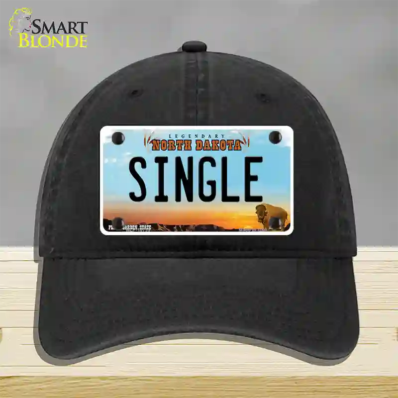 Single North Dakota Novelty License Plate Hat Unconstructed Cotton / Black