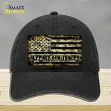 Camo American Flag Support Troops Novelty License Plate Hat Unconstructed Cotton / Black