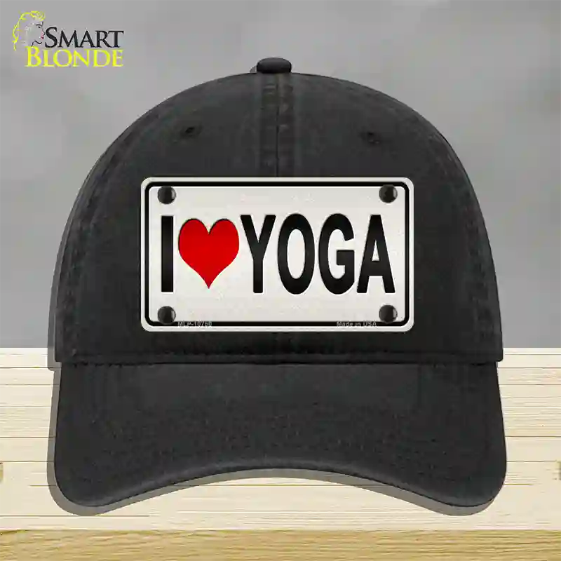 I Love Yoga Silver Novelty License Plate Hat Unconstructed Cotton / Black