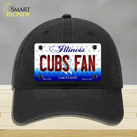 Cubs Fan Illinois Novelty License Plate Hat Unconstructed Cotton / Black