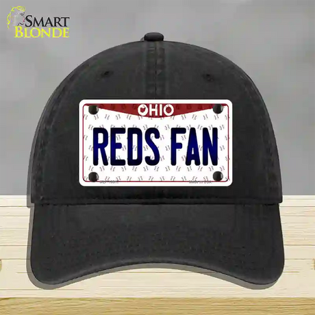 Reds Fan Ohio Novelty License Plate Hat Unconstructed Cotton / Black