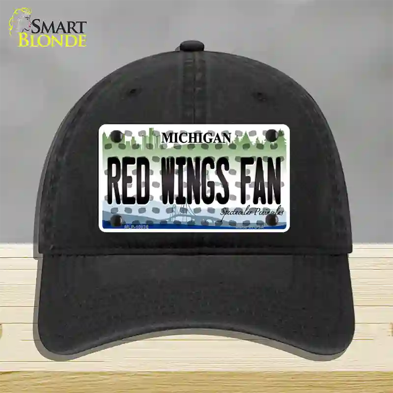 Red Wings Fan Michigan Novelty License Plate Hat Unconstructed Cotton / Black