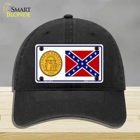 Confederate Flag Georgia Seal Novelty License Plate Hat Unconstructed Cotton / Black