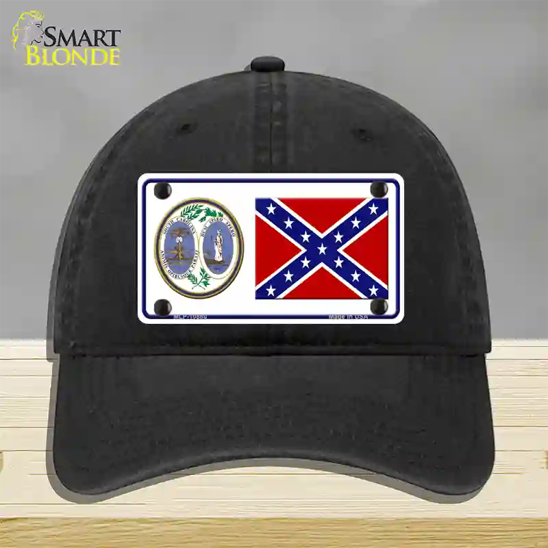 Confederate Flag South Carolina Seal Novelty License Plate Hat Unconstructed Cotton / Black