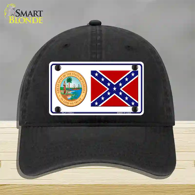 Confederate Flag Florida Seal Novelty License Plate Hat Unconstructed Cotton / Black