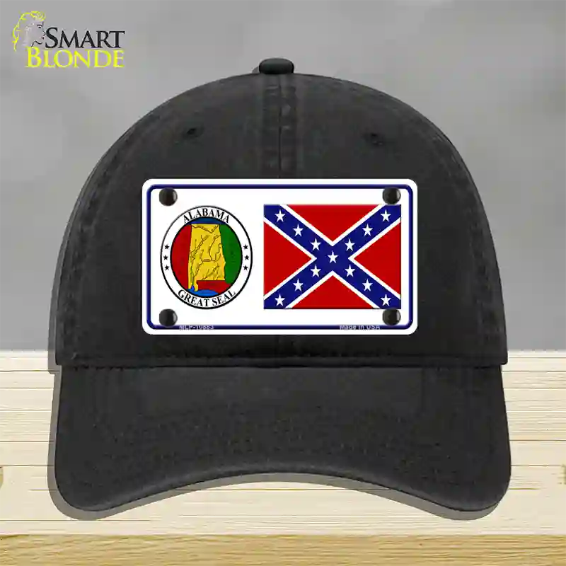 Confederate Flag Alabama Seal Novelty License Plate Hat Unconstructed Cotton / Black