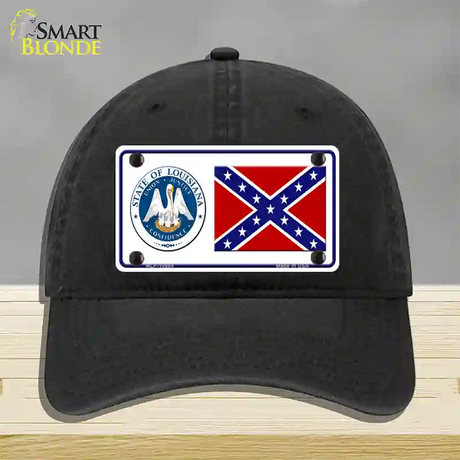 Confederate Flag Louisiana Seal Novelty License Plate Hat Unconstructed Cotton / Black