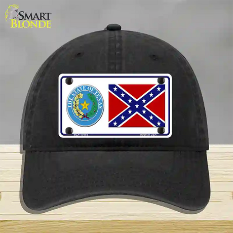 Confederate Flag Texas Seal Novelty License Plate Hat Unconstructed Cotton / Black