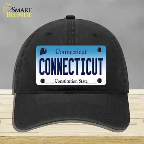 Connecticut State Novelty License Plate Hat Unconstructed Cotton / Black