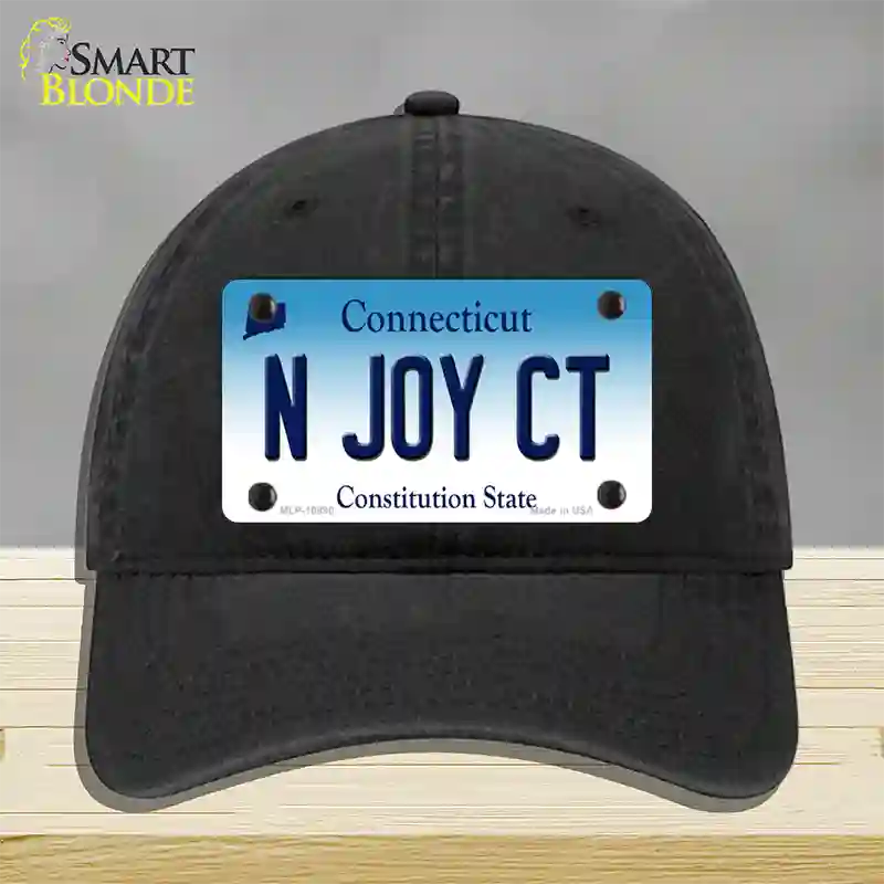 N Joy CT Connecticut Novelty License Plate Hat Unconstructed Cotton / Black