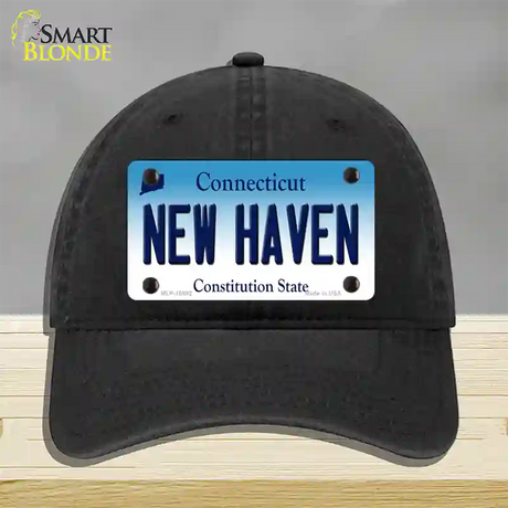 New Haven Connecticut Novelty License Plate Hat Unconstructed Cotton / Black