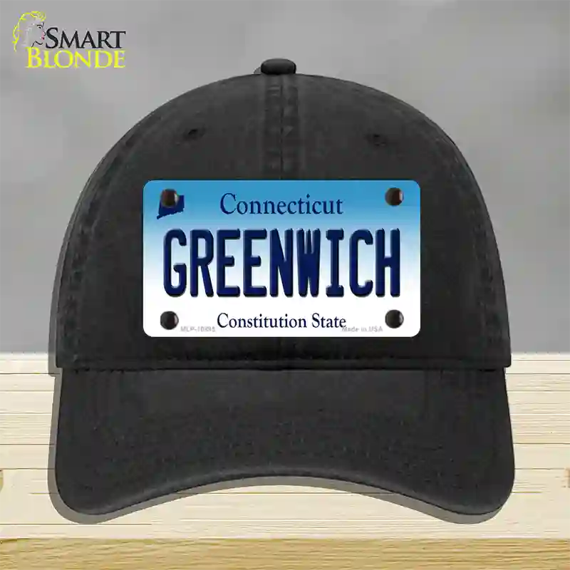 Greenwich Connecticut Novelty License Plate Hat Unconstructed Cotton / Black