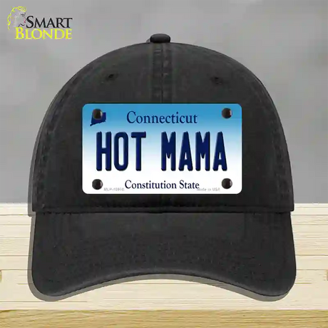 Hot Mama Connecticut Novelty License Plate Hat Unconstructed Cotton / Black