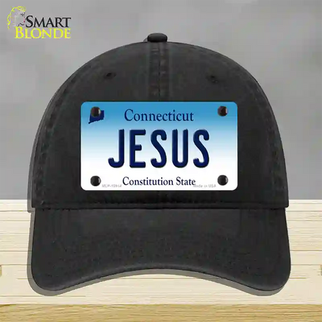 Jesus Connecticut Novelty License Plate Hat Unconstructed Cotton / Black