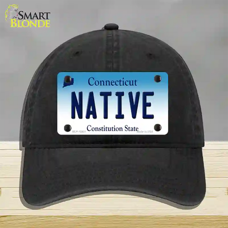 Native Connecticut Novelty License Plate Hat Unconstructed Cotton / Black