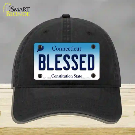 Blessed Connecticut Novelty License Plate Hat Unconstructed Cotton / Black