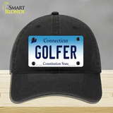 Golfer Connecticut Novelty License Plate Hat Unconstructed Cotton / Black