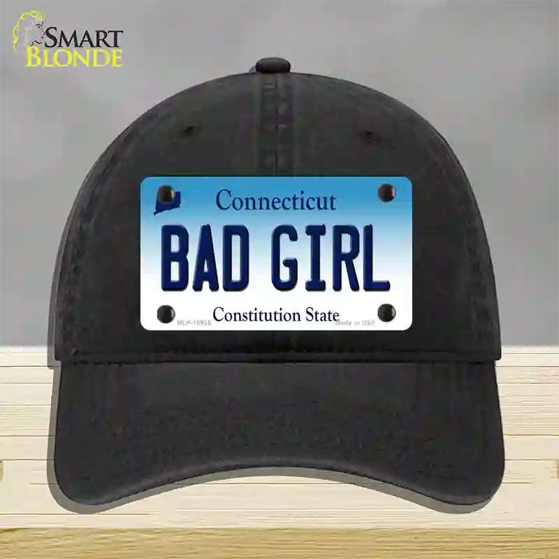 Bad Girl Connecticut Novelty License Plate Hat Unconstructed Cotton / Black