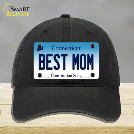 Best Mom Connecticut Novelty License Plate Hat Unconstructed Cotton / Black