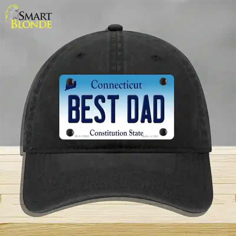 Best Dad Connecticut Novelty License Plate Hat Unconstructed Cotton / Black