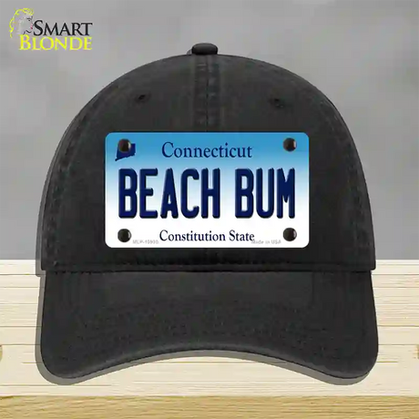 Beach Bum Connecticut Novelty License Plate Hat Unconstructed Cotton / Black