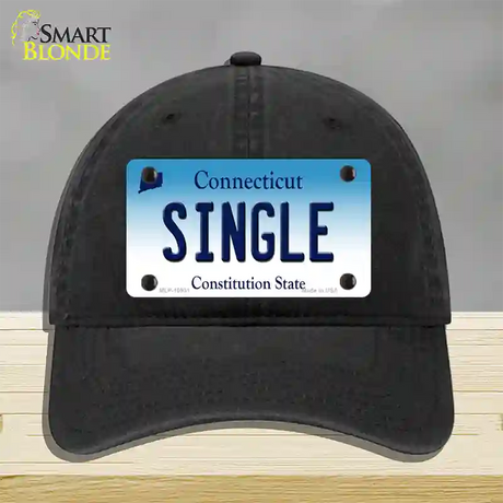 Single Connecticut Novelty License Plate Hat Unconstructed Cotton / Black