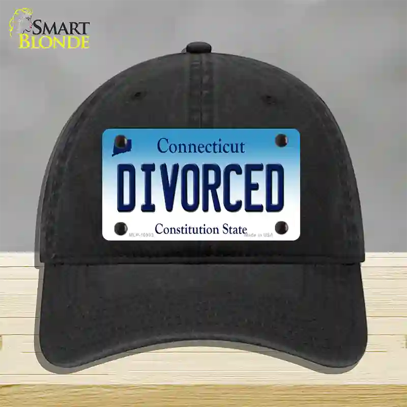 Divorced Connecticut Novelty License Plate Hat Unconstructed Cotton / Black