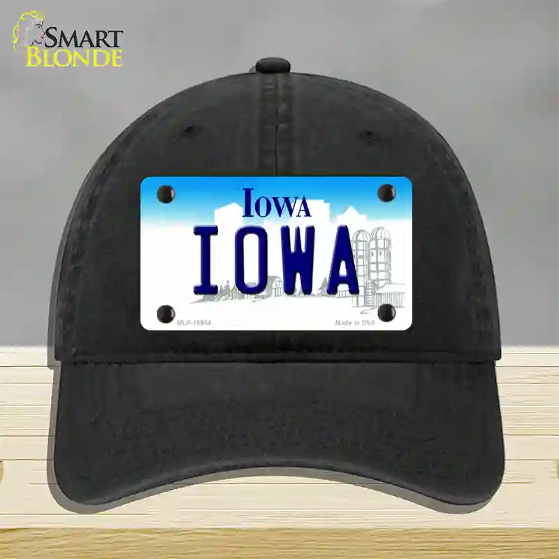 Iowa State Novelty License Plate Hat Unconstructed Cotton / Black