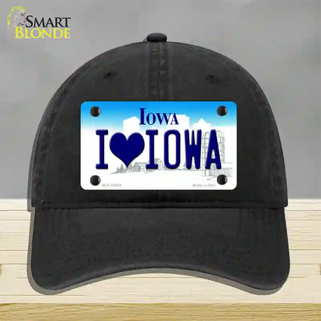 I Love Iowa Novelty License Plate Hat Unconstructed Cotton / Black