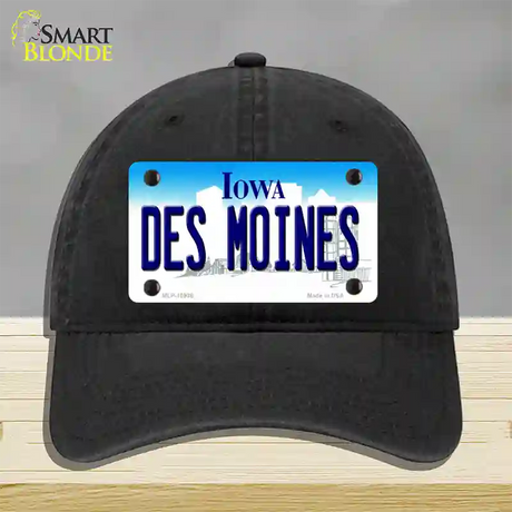 Des Moines Iowa Novelty License Plate Hat Unconstructed Cotton / Black