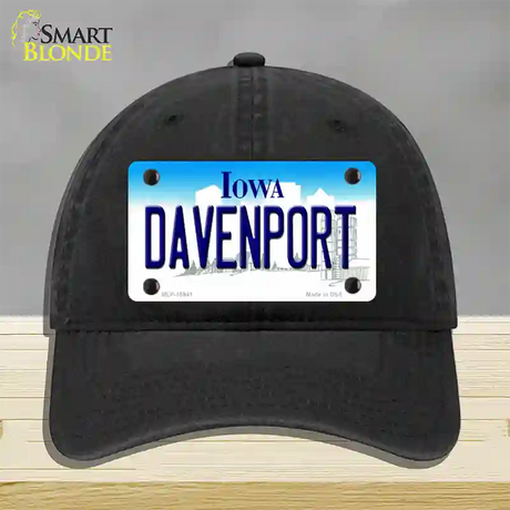 Davenport Iowa Novelty License Plate Hat Unconstructed Cotton / Black