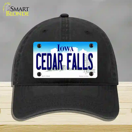 Cedar Falls Iowa Novelty License Plate Hat Unconstructed Cotton / Black