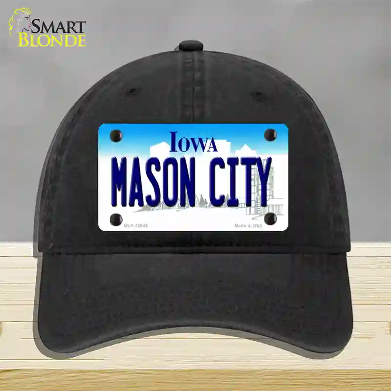 Mason City Iowa Novelty License Plate Hat Unconstructed Cotton / Black