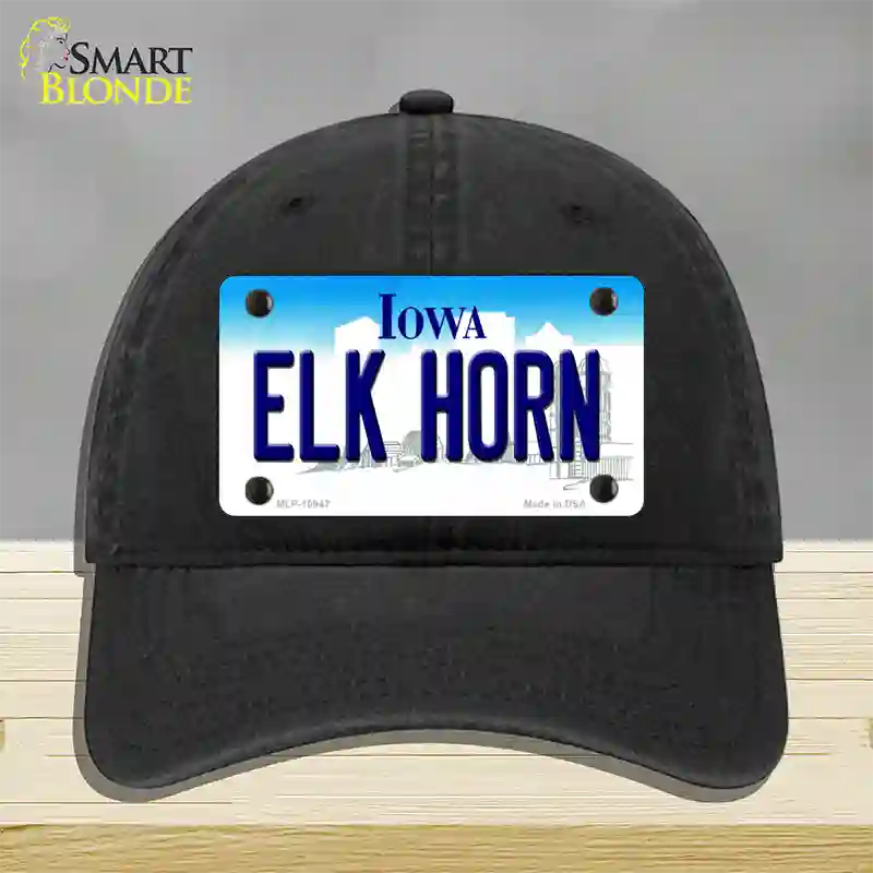 Elk Horn Iowa Novelty License Plate Hat Unconstructed Cotton / Black