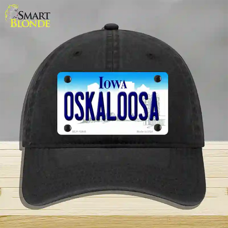 Oskaloosa Iowa Novelty License Plate Hat Unconstructed Cotton / Black