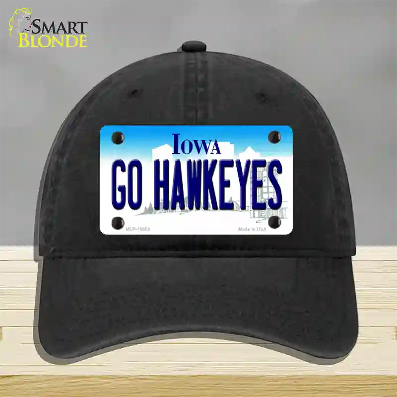 Go Hawkeyes Iowa Novelty License Plate Hat Unconstructed Cotton / Black