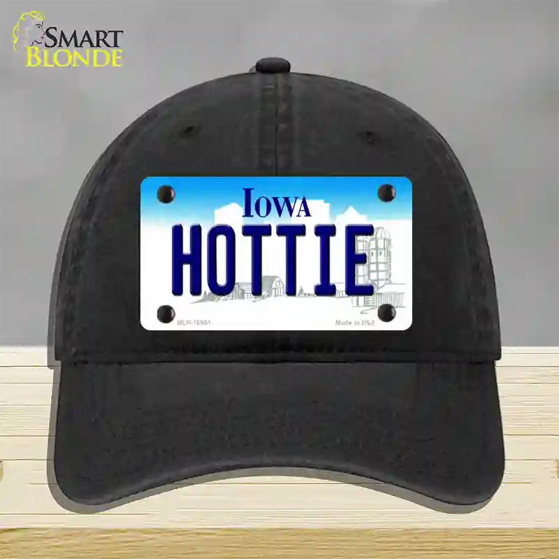 Hottie Iowa Novelty License Plate Hat Unconstructed Cotton / Black