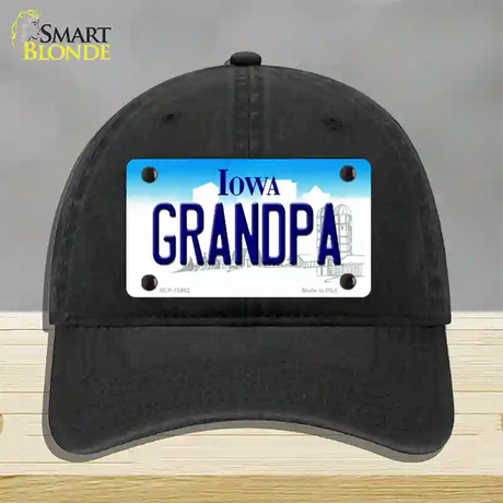 Grandpa Iowa Novelty License Plate Hat Unconstructed Cotton / Black