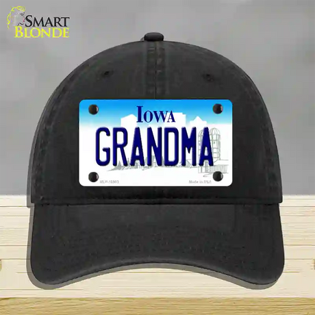 Grandma Iowa Novelty License Plate Hat Unconstructed Cotton / Black