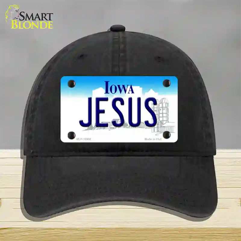 Jesus Iowa Novelty License Plate Hat Unconstructed Cotton / Black