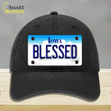 Blessed Iowa Novelty License Plate Hat Unconstructed Cotton / Black