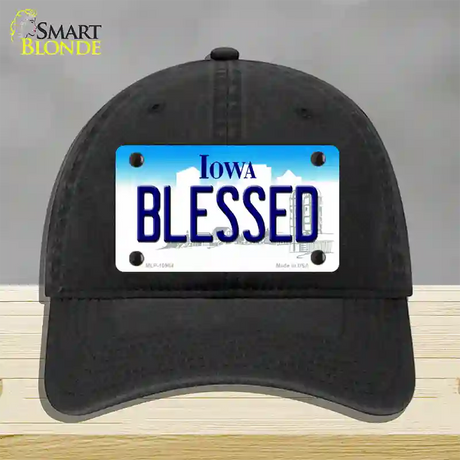 Blessed Iowa Novelty License Plate Hat Unconstructed Cotton / Black