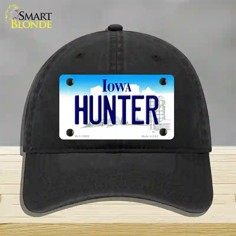 Hunter Iowa Novelty License Plate Hat Unconstructed Cotton / Black