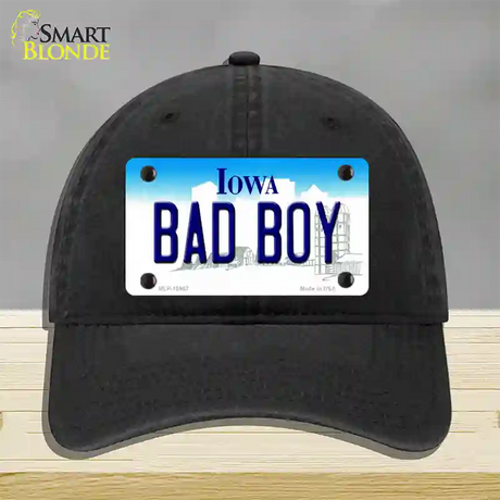 Bad Boy Iowa Novelty License Plate Hat Unconstructed Cotton / Black